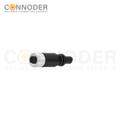 M12 B code Female Cable Connector-Straight Overmolded Cable,UL, PUR, black,Solder Connection,Custom