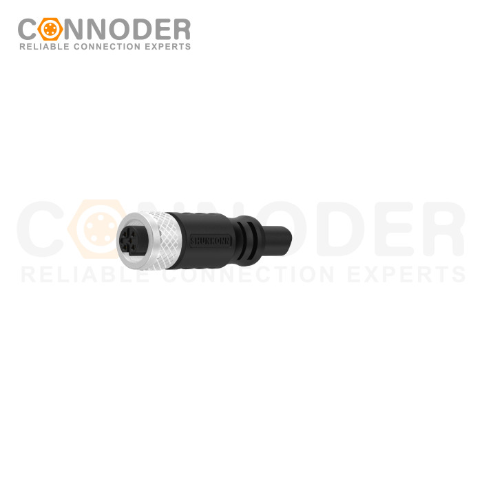 M12 B code Female Cable Connector-Straight Overmolded Cable,UL, PUR, black,Solder Connection,Custom