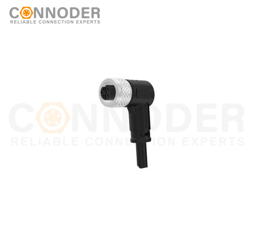 M12 B code Female Cable Connector-Right Angle Overmolded Cable,UL, PUR, black,Solder Connection,Custom