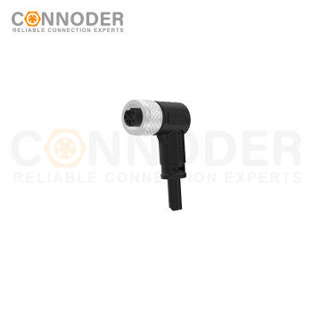 M12 B code Female Cable Connector-Right Angle Overmolded Cable,UL, PUR, black,Solder Connection,Custom