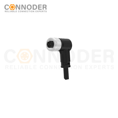 M12 B code Female Cable Connector-Right Angle Overmolded Cable,UL, PUR, black,Solder Connection,Custom