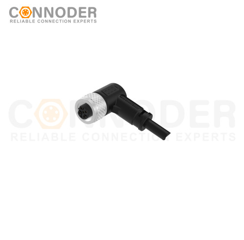M12 B code Female Cable Connector-Right Angle Overmolded Cable,UL, PUR, black,Solder Connection,Custom