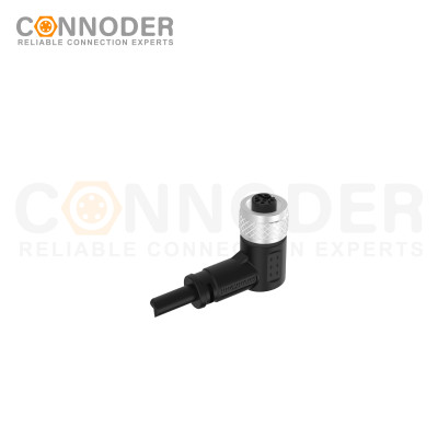M12 B code Female Cable Connector-Right Angle Overmolded Cable,UL, PUR, black,Solder Connection,Custom