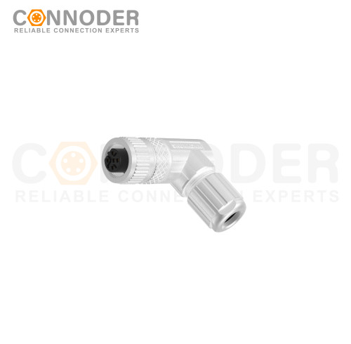 M12 B code Female Right Angle Circular Connector-Metal Assembled,Field Wireable,Solder Connection,Shielded