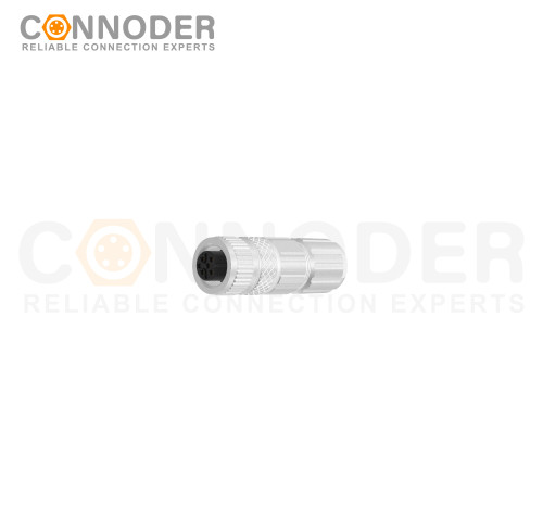M12 B code Female Straight Circular Connector-Metal Assembled,Field Wireable,Solder Connection,Shielded