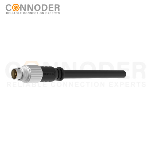 M9 Male Cable Connector-Straight Overmolded Cable,UL, PUR, black,Solder Connection,A code,