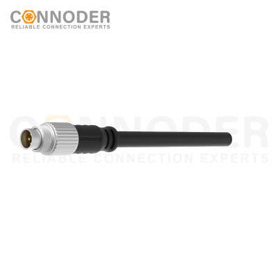 M9 Male Cable Connector-Straight Overmolded Cable,UL, PUR, black,Solder Connection,A code,