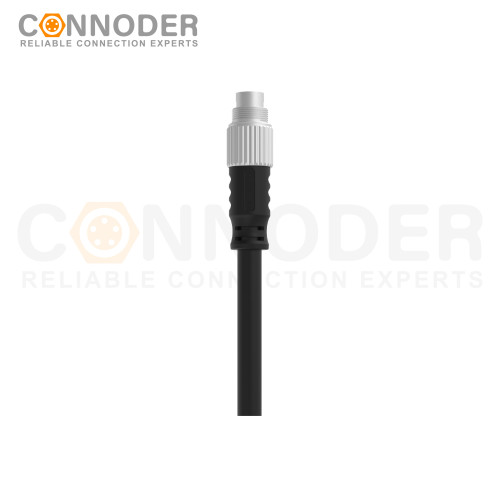 M9 Male Cable Connector-Straight Overmolded Cable,UL, PUR, black,Solder Connection,A code,