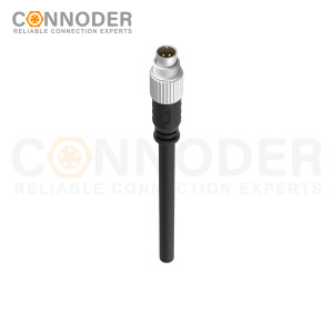 M9 Male Cable Connector-Straight Overmolded Cable,UL, PUR, black,Solder Connection,A code,