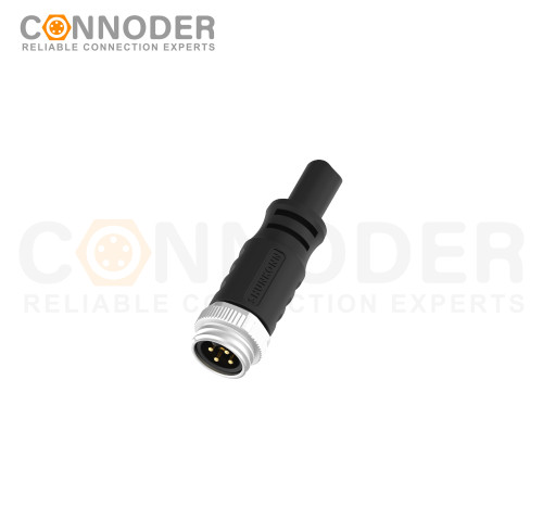 7/8" Male Connecting Cables-Straight Overmolded Cable,UL, PUR, black,Solder Connection,A code,
