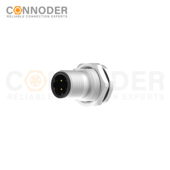 M12 D Coded 4 Pin Front Fastened Panel Mount Circular Connector For Pcb, M16 X 1.5, Straight