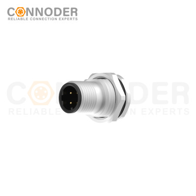 M12 D Coded 4 Pin Front Fastened Panel Mount Circular Connector For Pcb, M16 X 1.5, Straight