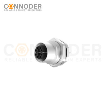 M12 X Code Female Circular Connector,Panel Mount,Data Transmission,Solder Connection,M16x1.5, Front Fastened
