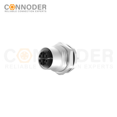 M12 X Code Female Circular Connector,Panel Mount,Data Transmission,Solder Connection,M16x1.5, Front Fastened