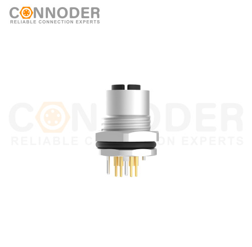 M12 X Code Female Circular Connector,Panel Mount,Data Transmission,Solder Connection,M16x1.5, Front Fastened