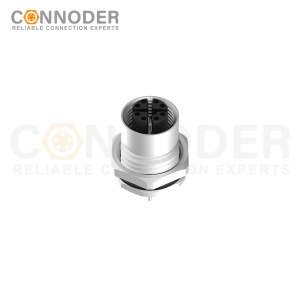 M12 X Code Female Circular Connector,Panel Mount,Data Transmission,Solder Connection,M16x1.5, Front Fastened