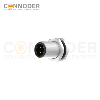 M12 D code Male Circular Connector-Panel Mount,Solder Connection,M12x1.0, Front Fastened