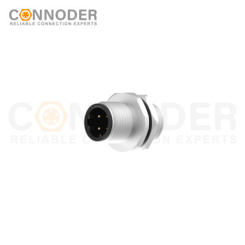 M12 D code Male Circular Connector-Panel Mount,Solder Connection,M12x1.0, Rear Fastened