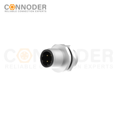 M12 D code Male Circular Connector-Panel Mount,Solder Connection,M12x1.0, Rear Fastened