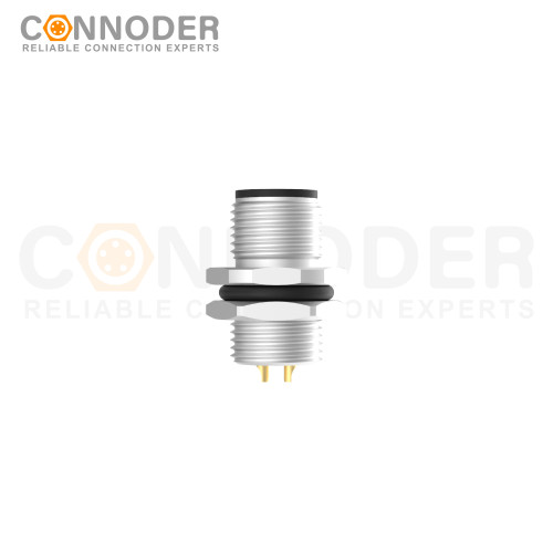 M12 D code Male Circular Connector-Panel Mount,Solder Connection,M12x1.0, Rear Fastened