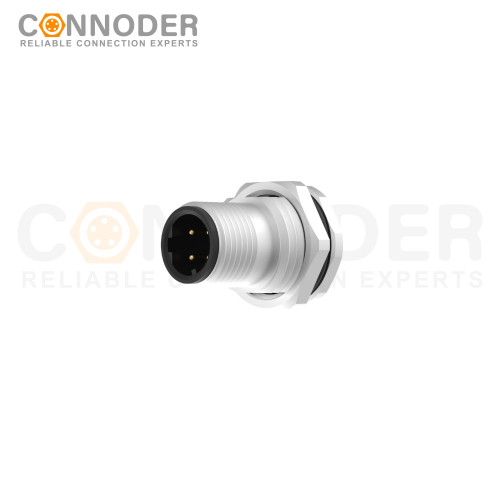 M12 D code Male Circular Connector-Panel Mount,Solder Connectio,M16x1.5, Front Fastened