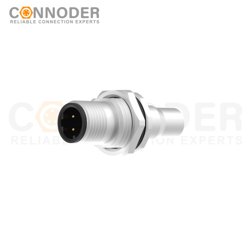 M12 D Code Male Circular Connector-Panel Mount,Solder Connection,M16x1.5, Front Fastened,Shielded
