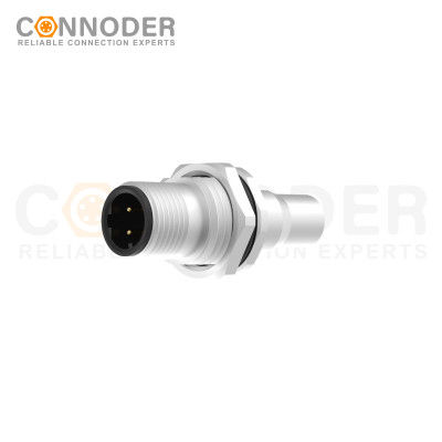 M12 D Code Male Circular Connector-Panel Mount,Solder Connection,M16x1.5, Front Fastened,Shielded