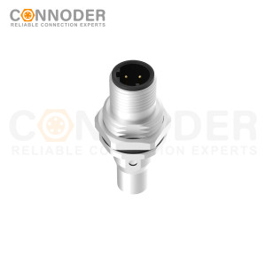 M12 D Code Male Circular Connector-Panel Mount,Solder Connection,M16x1.5, Front Fastened,Shielded
