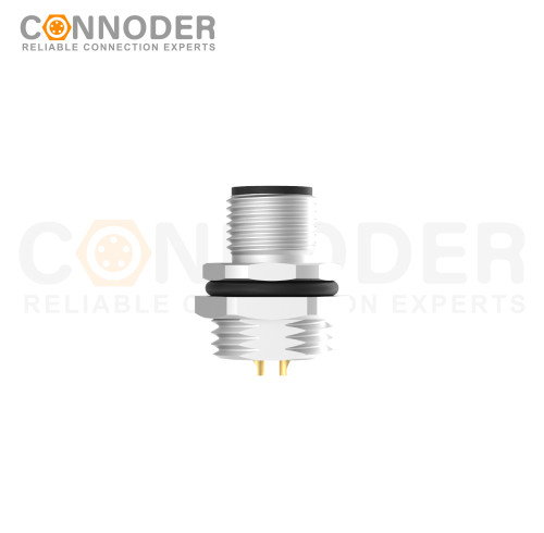 M12 D code Male Circular Connector-Panel Mount,Solder Connection,M16x1.5, Rear Fastened