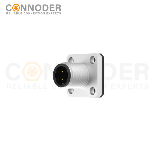 M12 D Coded Male Circular Connector-Panel Mount,Solder Square Flange,14x14