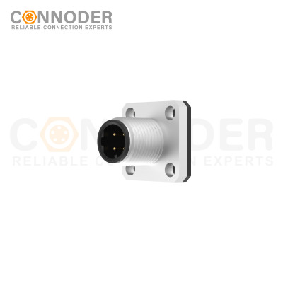 M12 D Coded Male Circular Connector-Panel Mount,Solder Square Flange,14x14