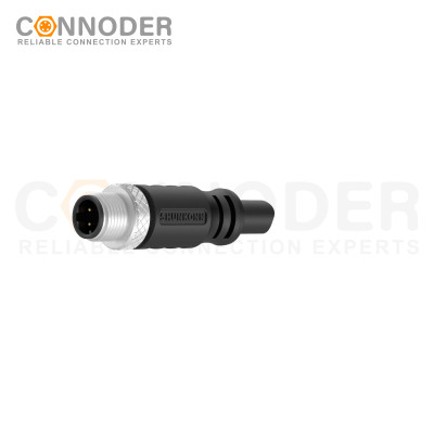 M12 D Coded Male Cable Connector-Straight Overmolded Cable,UL, PUR, black,Solder Connection