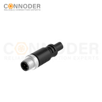 M12 D Coded Male Cable Connector-Straight Overmolded Cable,UL, PUR, black,Solder Connection