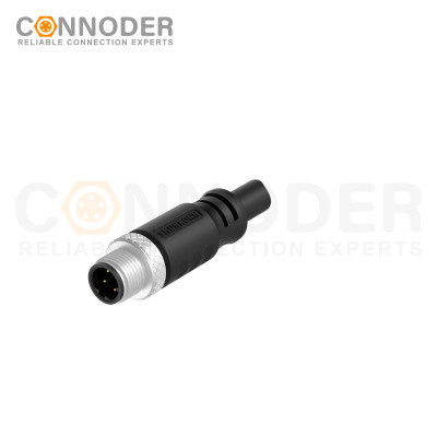 M12 D Coded Male Cable Connector-Straight Overmolded Cable,UL, PUR, black,Solder Connection