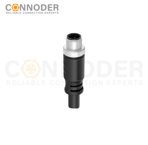 M12 D Coded Male Cable Connector-Straight Overmolded Cable,UL, PUR, black,Solder Connection