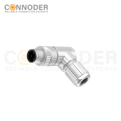 M12 D Coded Male Right Angle Circular Connector-Metal Assembled,Field Wireable,Solder Connection,Shielded