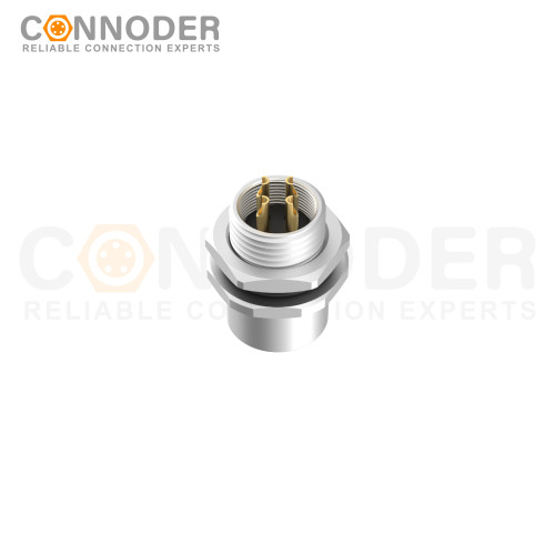 M12 D Coded Female Circular Connector-Panel Mount,Solder Connection,M12x1.0, Rear Fastened