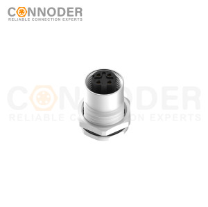 M12 D Coded Female Circular Connector-Panel Mount,Solder Connection,M16x1.5, Front Fastened