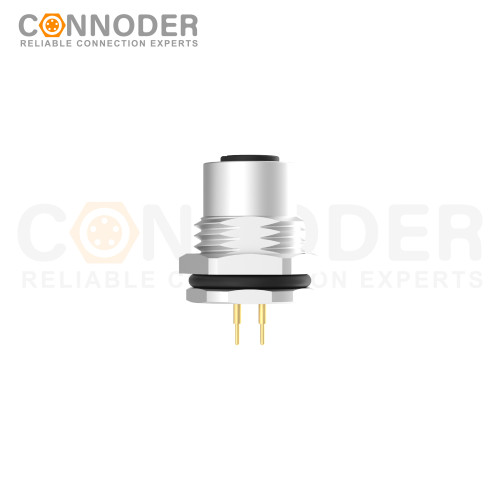 M12 D Coded Female Circular Connector-Panel Mount,PCB Dip-solder Connection,M16x1.5, Front Fastened