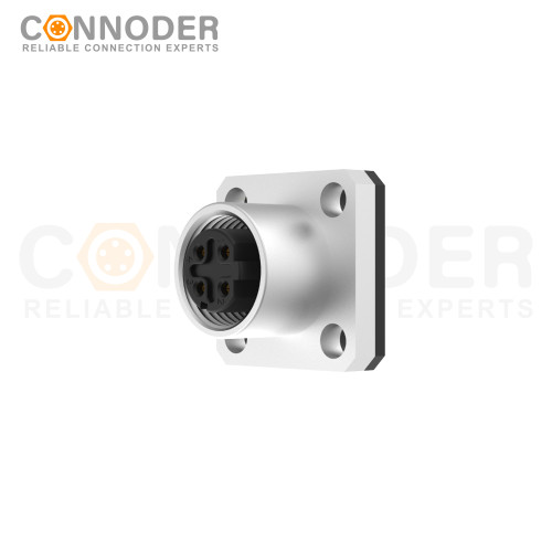 M12 D Coded Female Circular Connector-Panel Mount,Solder Square Flange,14x14