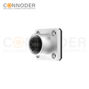 M12 D Coded Female Circular Connector-Panel Mount,Solder Square Flange,14x14