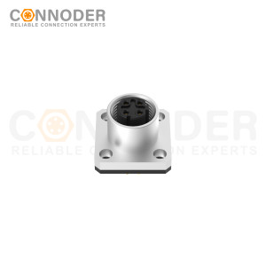 M12 D Coded Female Circular Connector-Panel Mount,Solder Square Flange,14x14