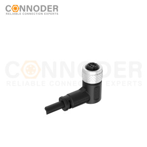 M12 D Coded Female Cable Connector-Right Angle Overmolded Cable,UL, PUR, black,Solder Connection,Custom