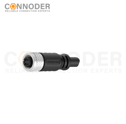 M12 D Coded Female Cable Connector-Straight Overmolded Cable,UL, PUR, black,Solder Connection,Custom