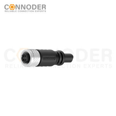 M12 D Coded Female Cable Connector-Straight Overmolded Cable,UL, PUR, black,Solder Connection,Custom