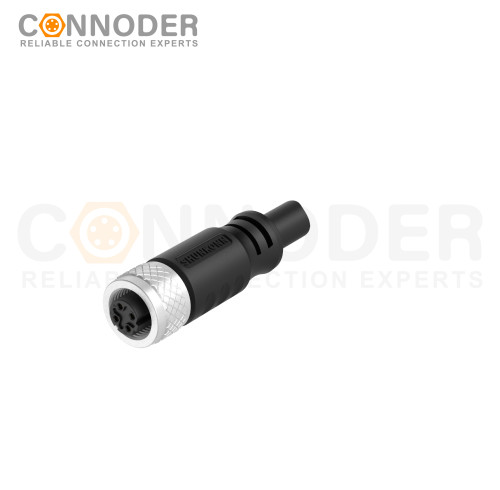 M12 D Coded Female Cable Connector-Straight Overmolded Cable,UL, PUR, black,Solder Connection,Custom