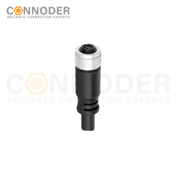 M12 D Coded Female Cable Connector-Straight Overmolded Cable,UL, PUR, black,Solder Connection,Custom