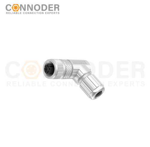 M12 D Coded Female Right Angle Circular Connector-Metal Assembled,Field Wireable,Solder Connection,Shielded