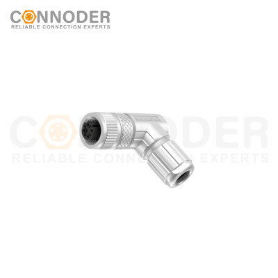 M12 D Coded Female Right Angle Circular Connector-Metal Assembled,Field Wireable,Solder Connection,Shielded
