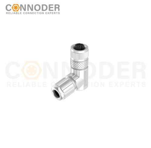 M12 D Coded Female Right Angle Circular Connector-Metal Assembled,Field Wireable,Solder Connection,Shielded